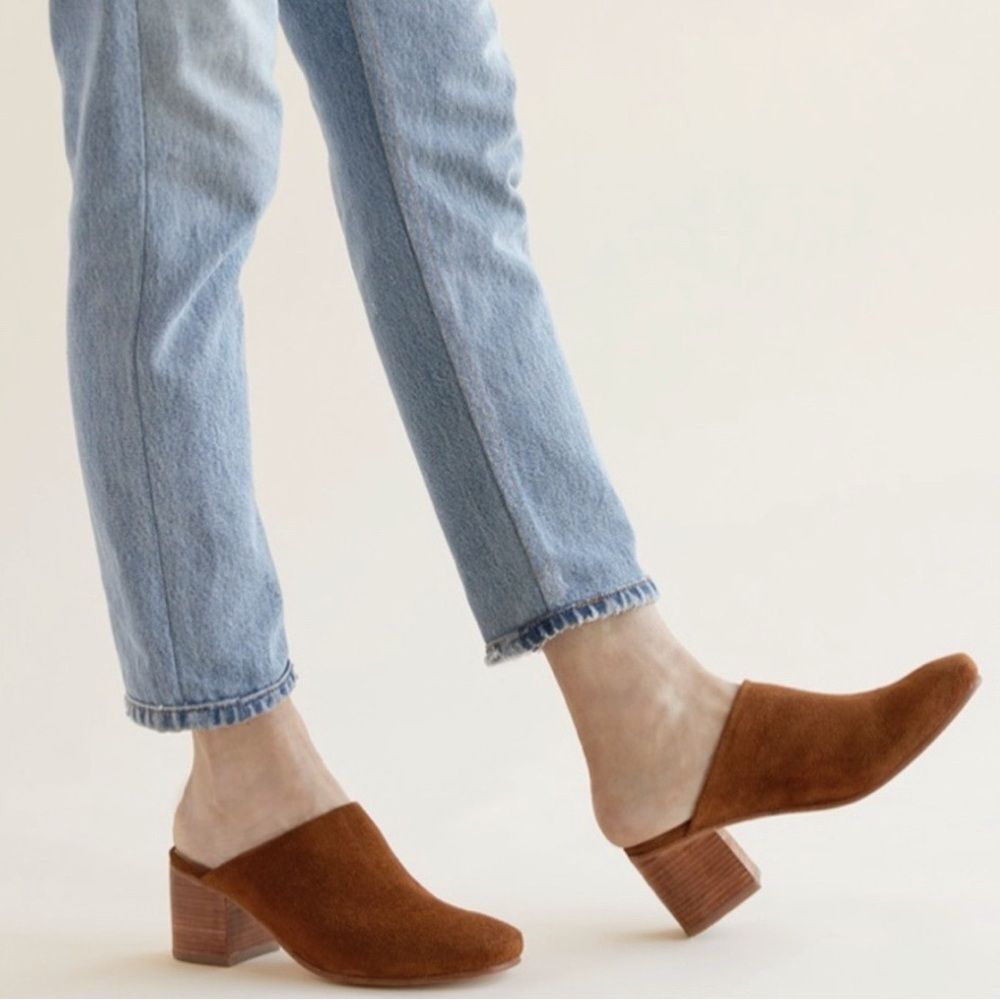 Nisolo Paloma Mule Size 9 Nutmeg Brown Suede Block Heel Slip On Shoe